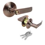 CERRADURA DE MANIJA COBRE ANTIGUO CON SEGURO, C/LLAVE "RB-3501AC-BL"