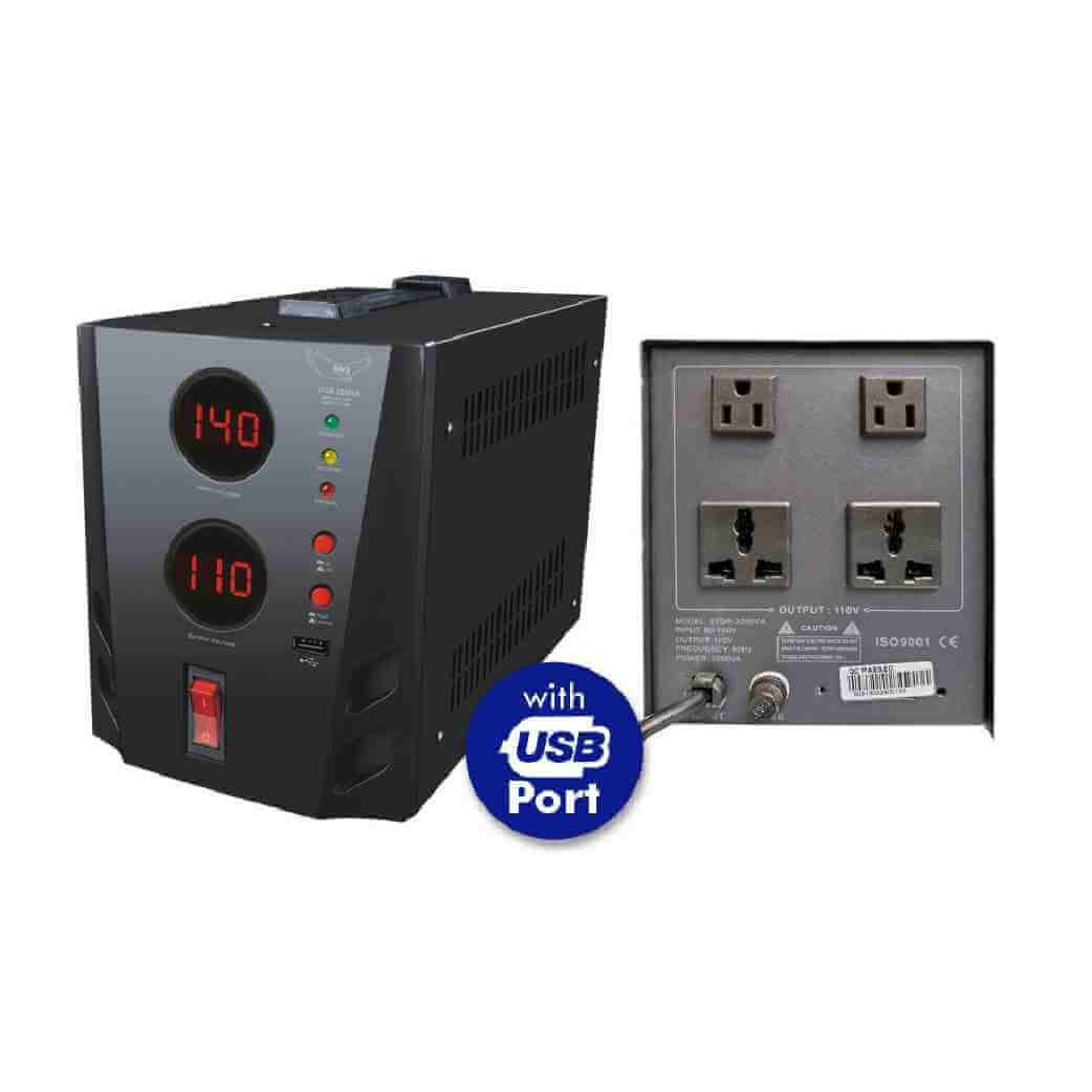 46040004 ESTABILIZADOR DE VOLTAJE 110/220V 2000VA AUTOMATICO DIGITAL 20A C/USB "STDR-2000VA" - Imagen 1